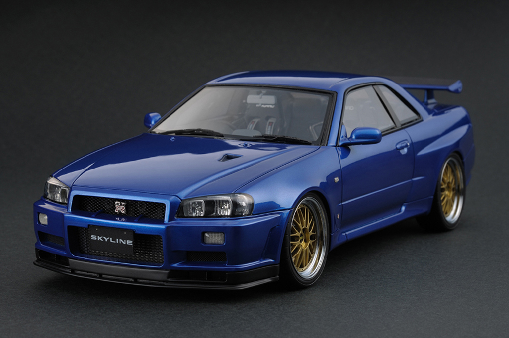 Nissan Skyline R34 1/18 Ignition Model R34 GT-R V-Spec II Bayside Blue IG0162 modellino in miniatura